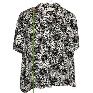 Worthington 2X Black Floral Button‎ Down Shirt Short Sleeve Mod Retro Aesthetic